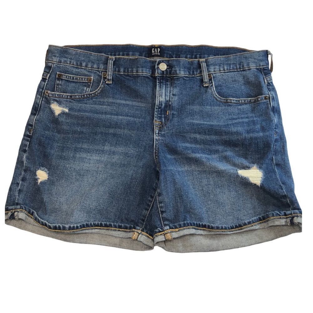 Gap 1969 Women’s 5” Denim Shorts Medium Wash with Distressing Size 33 R